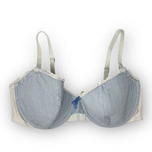 Aerie Blue White Pinstripe Square Neckline Retro Cotton Underwire Bra Womens 36C